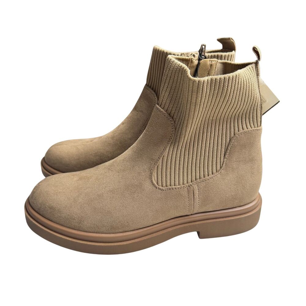 No Boundaries Brown Taupe Knit Chelsea Ankle Boots Chunky Lug Sole Size 8 NWT